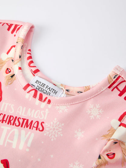 Christmas Ts Twirly  Print Girls Milk Silk Dress