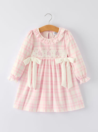 Christmas Pink Cute Bow Plaid Baby Dress: Soft and Comfortable