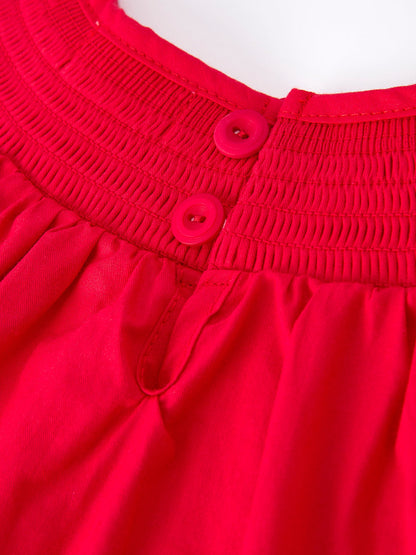 Red Christmas Girls Dress: Nativity Embroidery