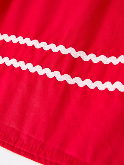 Red Christmas Girls Dress: Nativity Embroidery