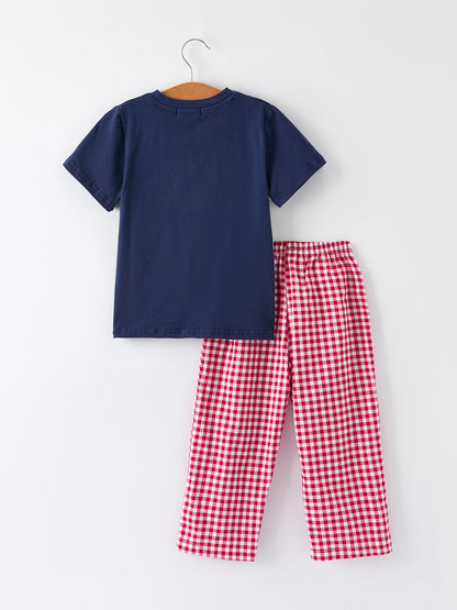 Christmas Holiday Celebration Boys Set: Navy with Santa Sleigh