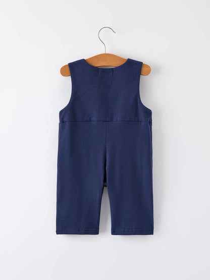 Christmas Holiday Celebration Baby Boys Romper: Navy with Santa Sleigh