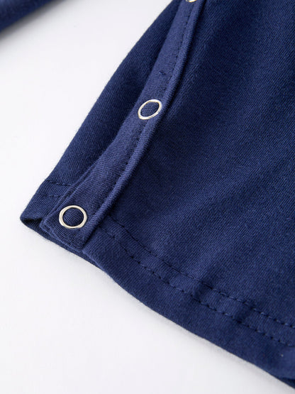 Christmas Holiday Celebration Baby Boys Romper: Navy with Santa Sleigh