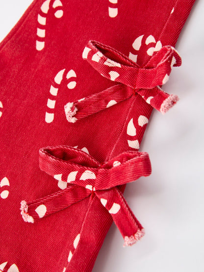 Girls Red Christmas Themed Denim Jeans