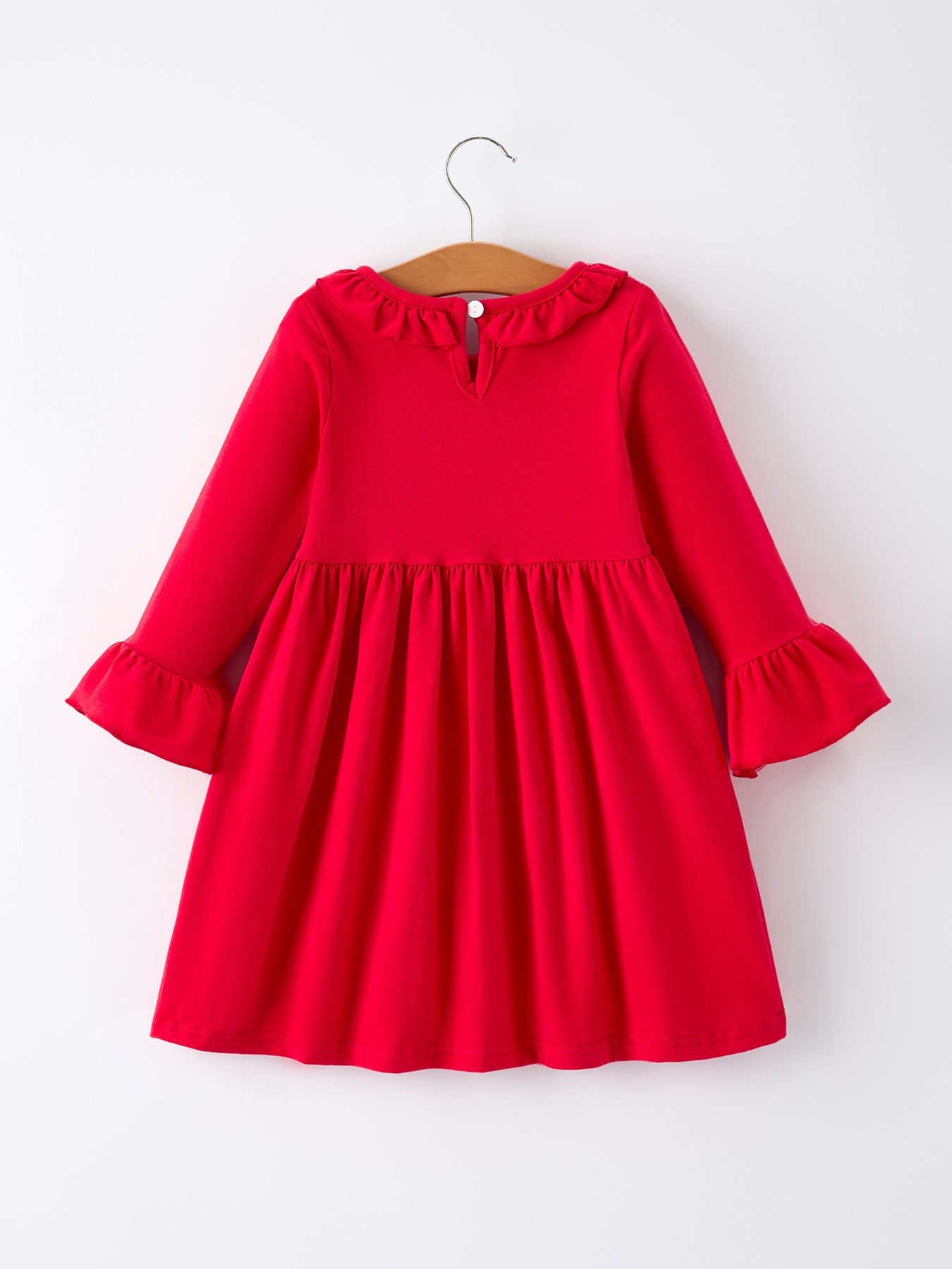 Christmas Smocked Embroidery Girls Dress with Pink Ribbon Ties