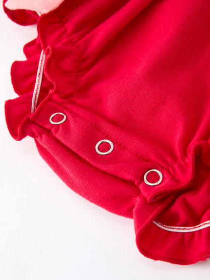 Christmas Smocked Embroidery Baby Girls Romper with Pink Ribbon Ties