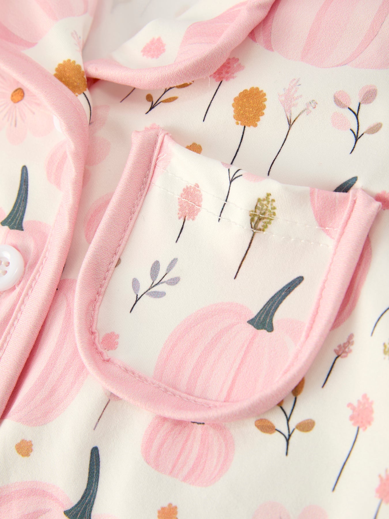 Thanksgiving Pink Pumpkin Floral Print Pajama Set