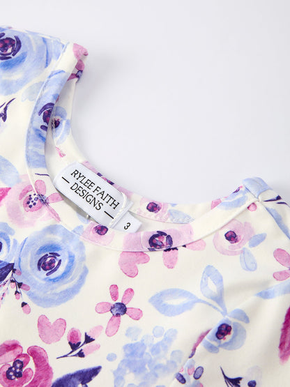 Spring and Autumn Purple Floral Baby Girl Dress with Long Sleeves