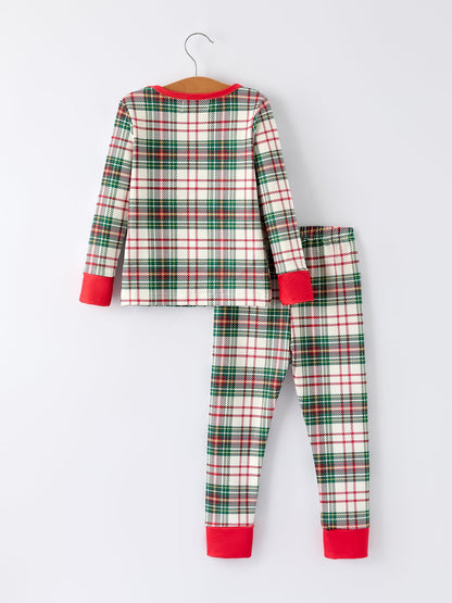 Mommy & Me Christmas Plaid Girls Pajamas Set with Long Sleeves and Red Cuffs