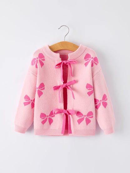 Pink Baby Bow Ribbon Ties Sweater Cardigan
