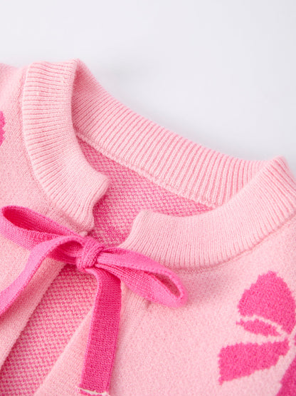 Pink Baby Bow Ribbon Ties Sweater Cardigan