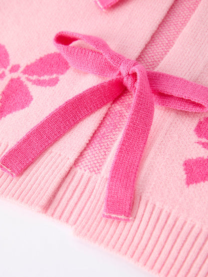 Pink Baby Bow Ribbon Ties Sweater Cardigan