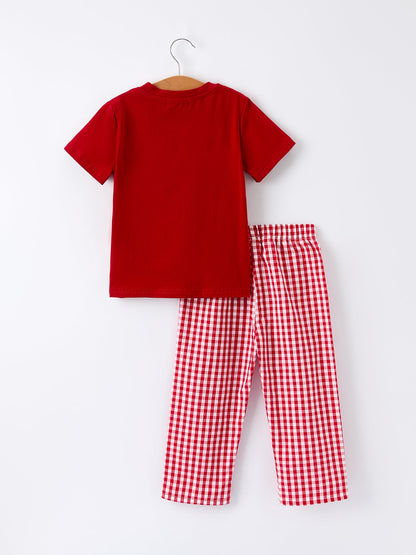 Christmas Smocking Embroidered Christmas Tree Plaid Boys Set