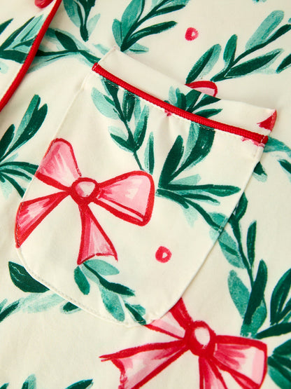 Mommy & Me Christmas Bow and Holly Print Pajama Set