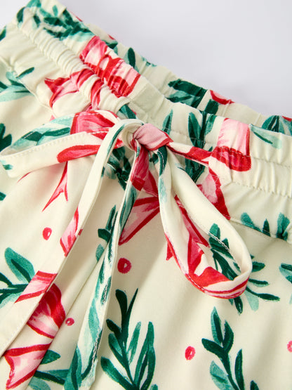 Mommy & Me Christmas Bow and Holly Print Pajama Set