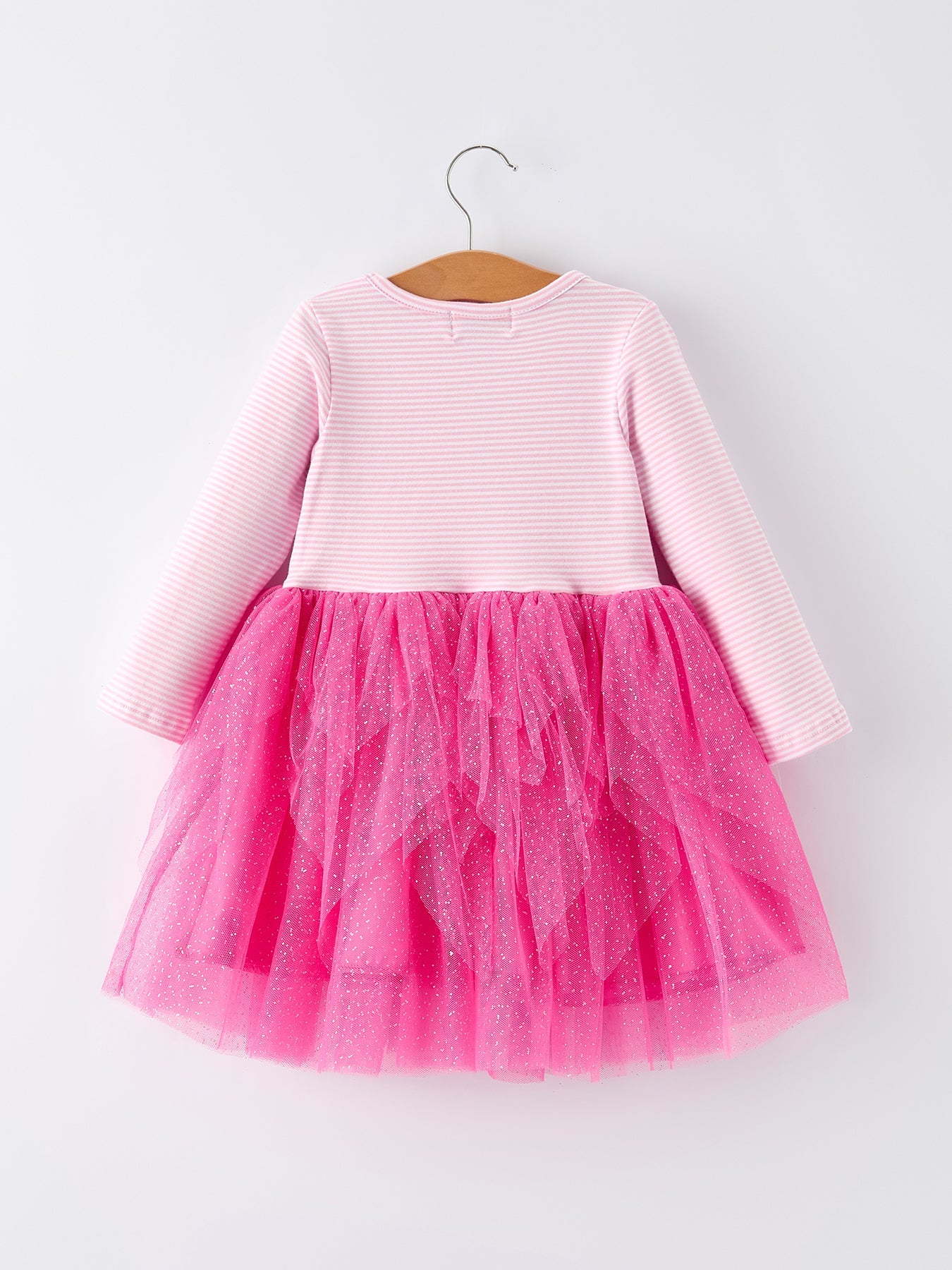 Pink Christmas Santa Applique Striped Girls Dress