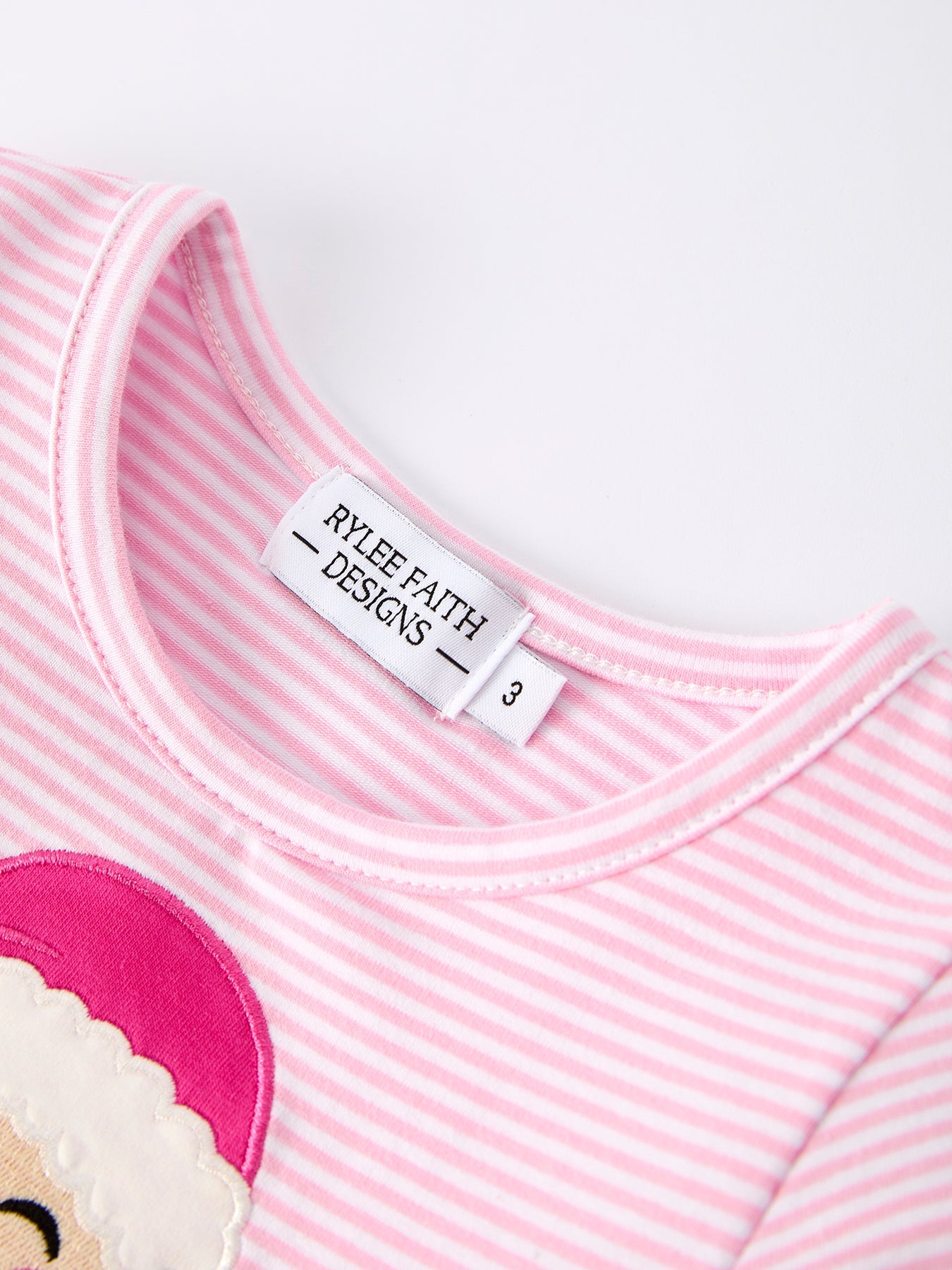 Pink Christmas Santa Applique Striped Girls Dress
