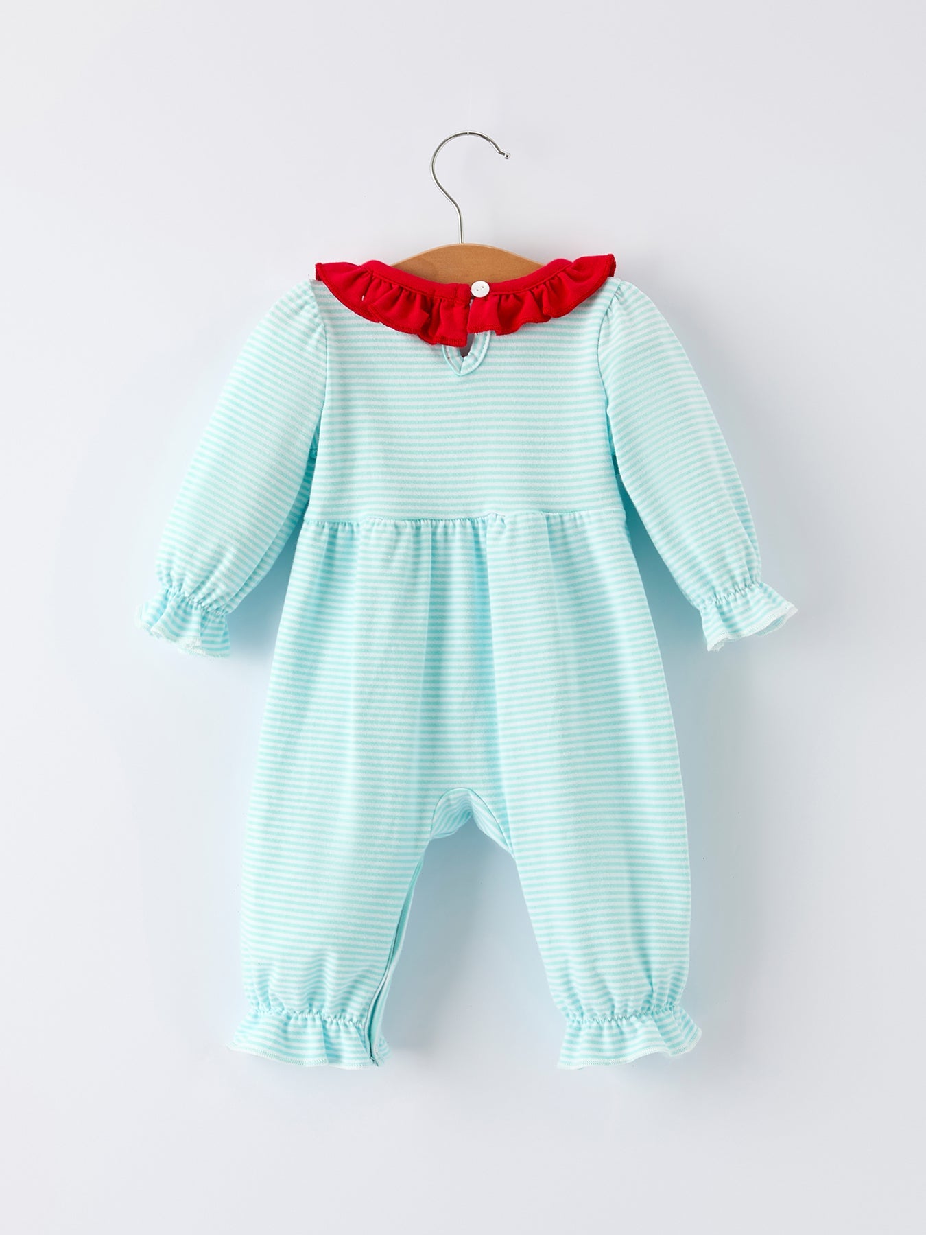 Christmas Santa Candy Cane Cookie Embroidery Baby Girls Striped Romper