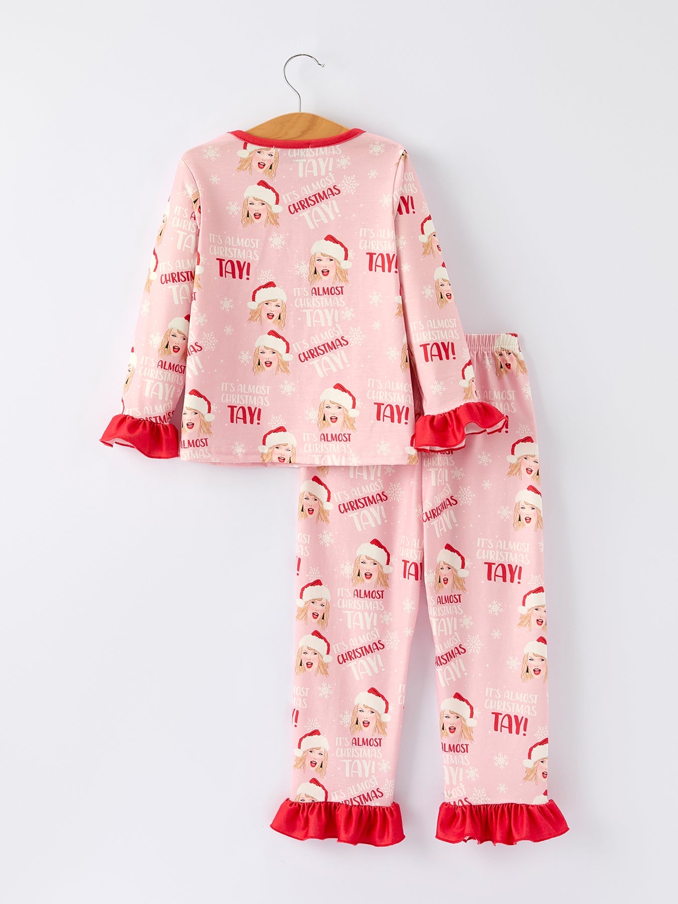 Christmas Santa TS Print Ruffle Girls Pajama Set