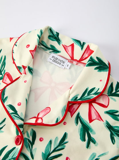 Mommy & Me Christmas Bow and Holly Print Pajama Set