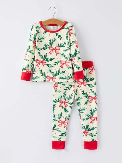 Mommy & Me Christmas Bow and Holly Print Pajama Set
