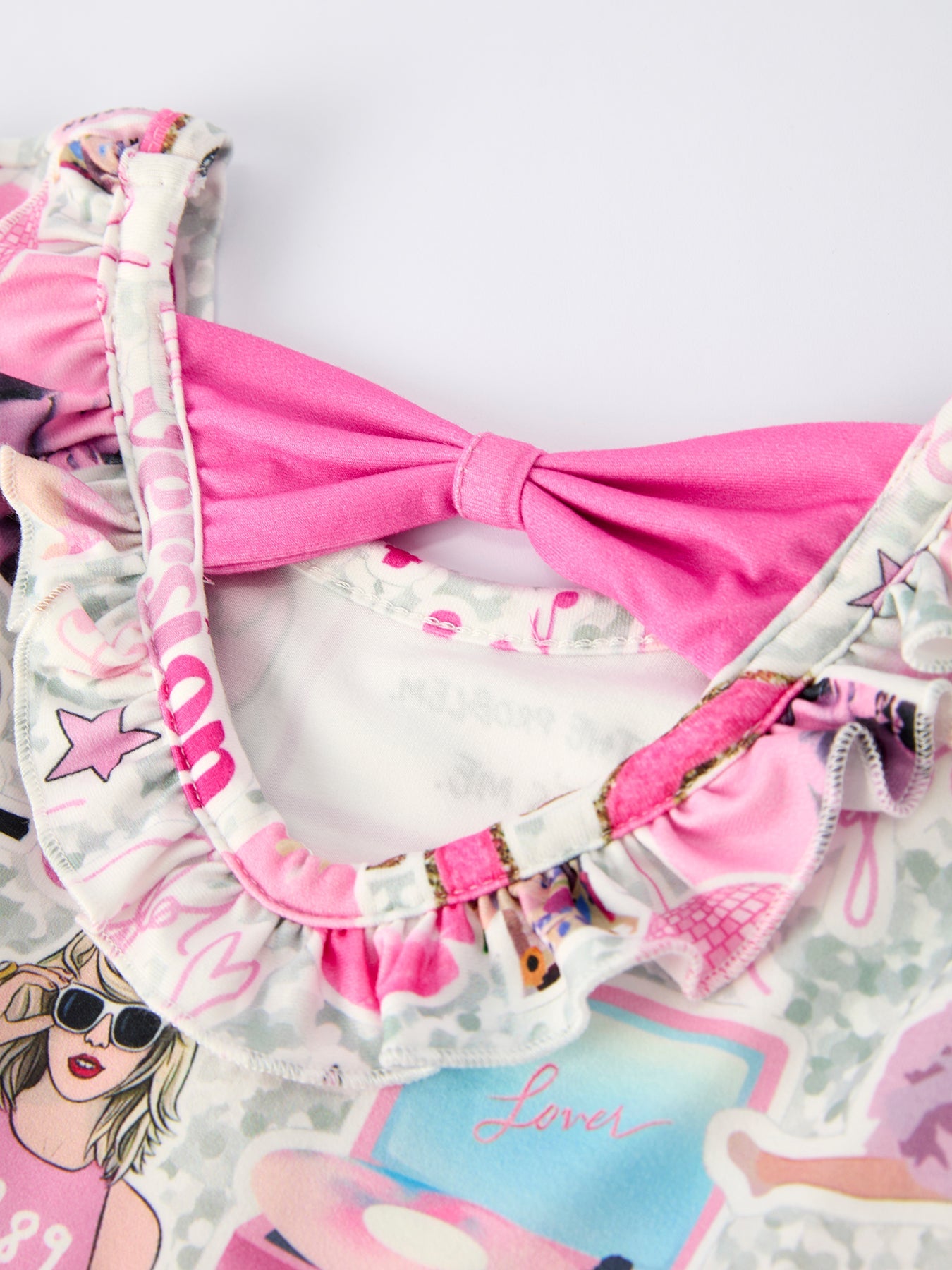 Pink TS Print Ruffle Girls' Long Sleeve Dress