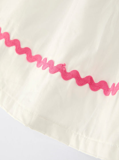 Fall White Girls Dress with Pink Bow Embroidery