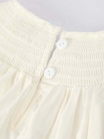 Fall White Girls Dress with Pink Bow Embroidery