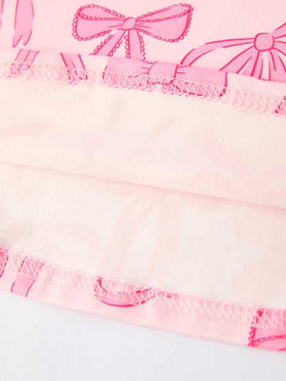 Girls Pink Dress with Bow Pattern - Cute Short Sleeve Outfit