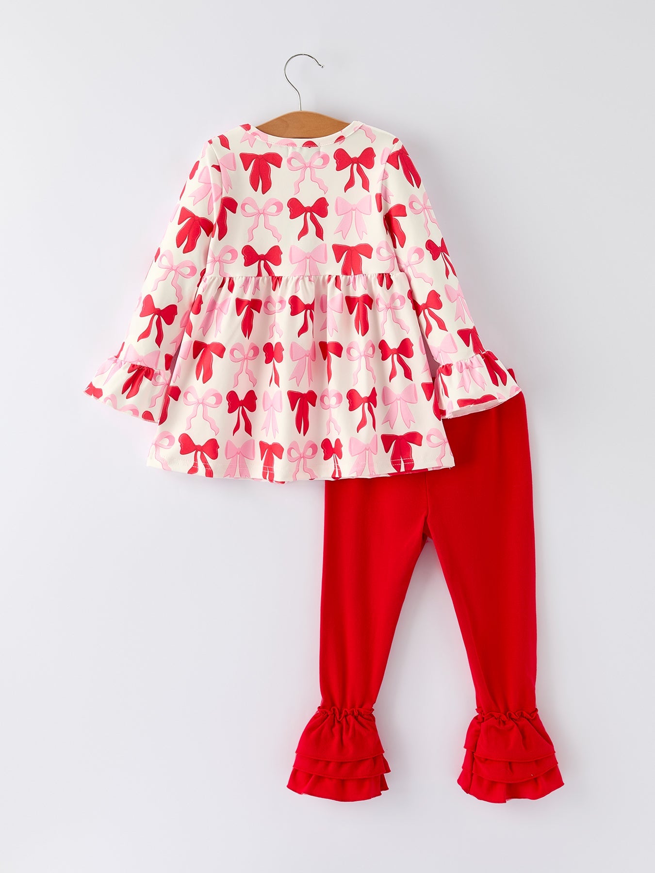 Baby Girls Valentine’s Bow Print Long Sleeve Ruffle Set