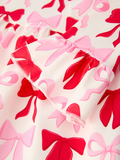 Baby Girls Valentine’s Bow Print Long Sleeve Ruffle Set