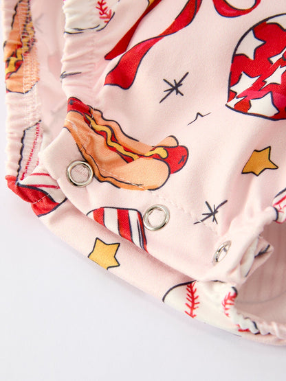 Baby Girl Romper with Red Bows Baseball Print