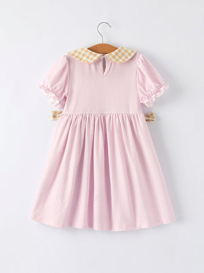 Farm Horse Bow Girls Dress – Pink Stripes