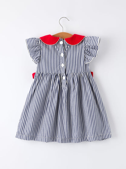 Girls Baseball Team Outfit – Striped Ruffle Sleeve Dress with Ball Design