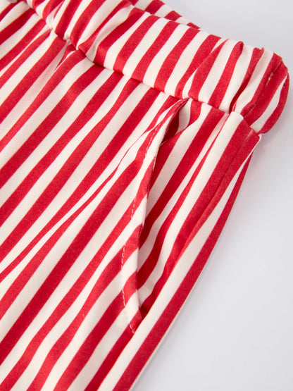 Boys Baseball Embroidery Blue T-shirt and Red Stripe Shorts Set