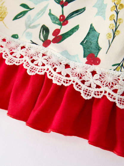 Toddler Girls Christmas Dress – Holiday Floral Print Outfit with Pockets