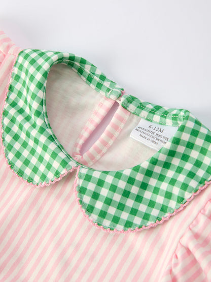 St. Patrick's Day Shamrock Striped Plaid Baby Girl Romper