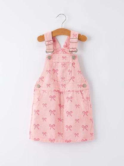 Pink Bow Denim Overall Dress for Girls