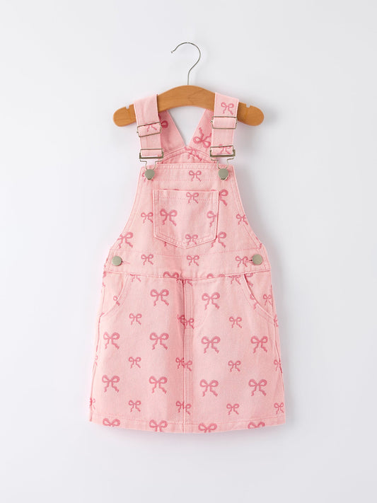 Pink Bow Denim Overall Dress for Girls