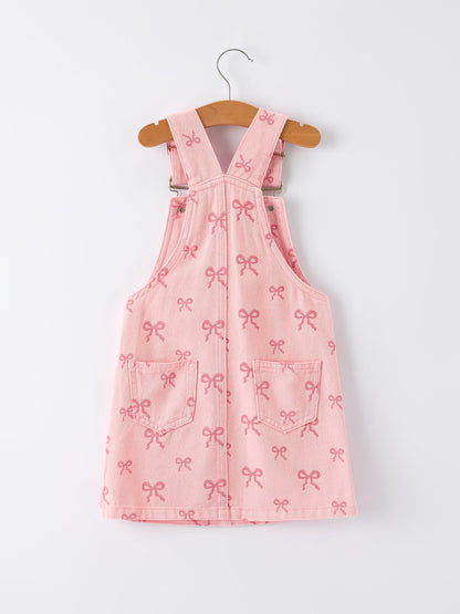 Pink Bow Denim Overall Dress for Girls