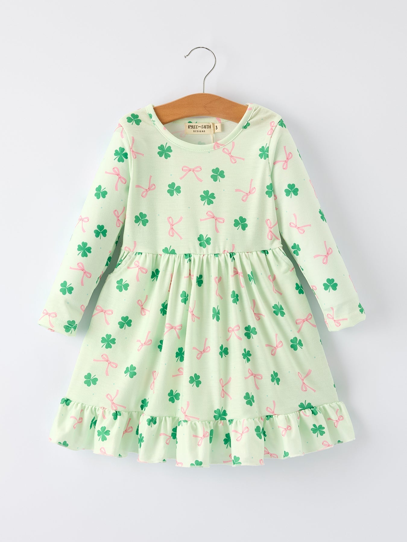St. Patrick's Day Bow Shamrock Print Ruffles Girls Dress