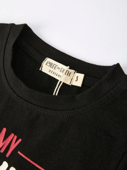 Valentine's Day Letter Print Top + Plaid Pants Boys Set