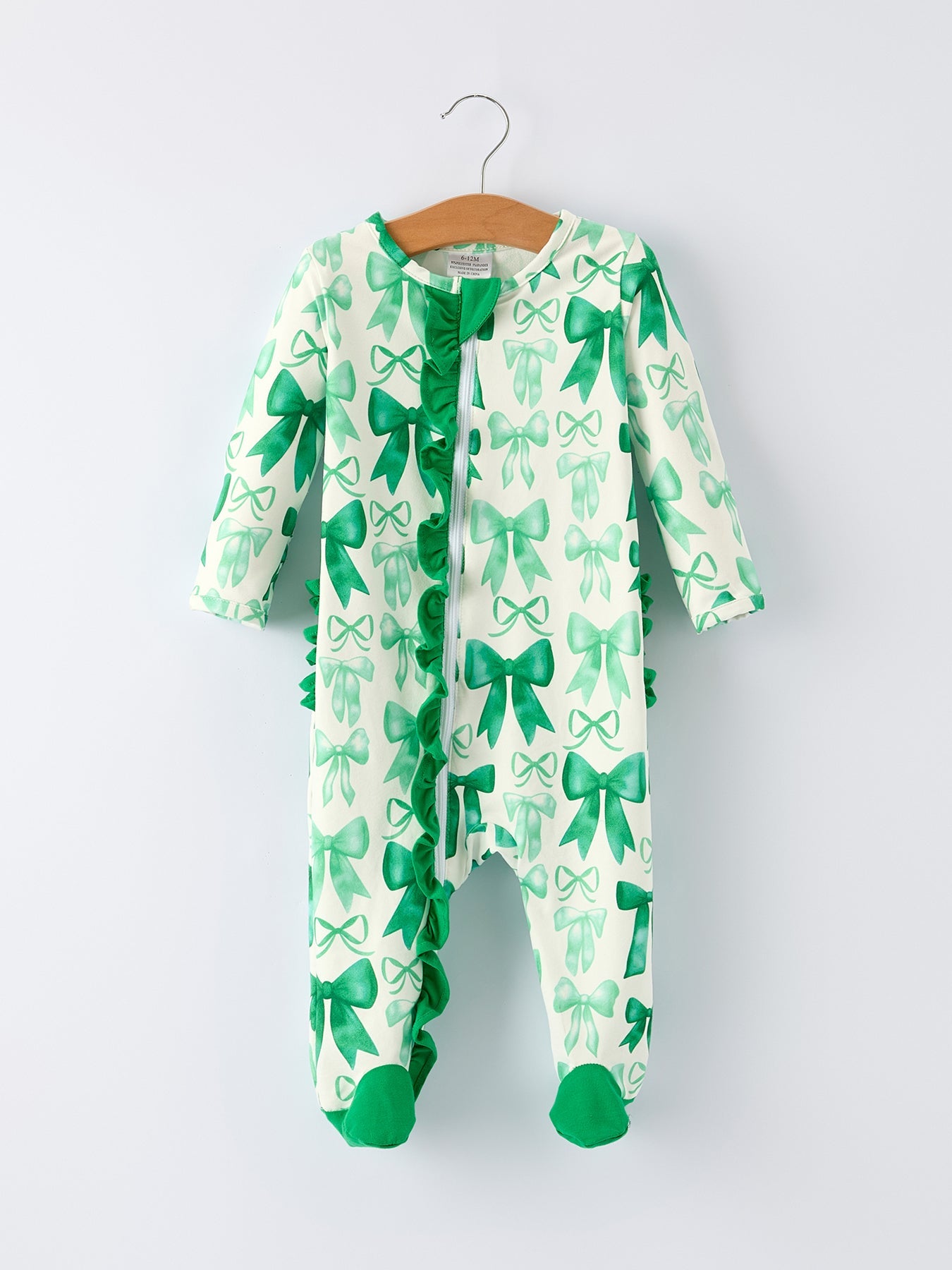 St. Patrick's Day Bow Print  Long Sleeves Baby Girls Romper