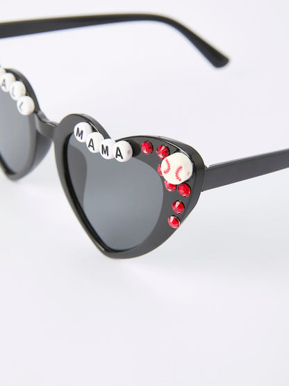 Baseball Theme Rhinestone Heart Girls Sunglasses