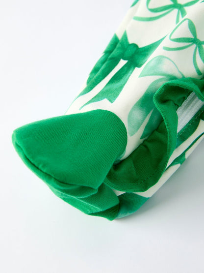 St. Patrick's Day Bow Print  Long Sleeves Baby Girls Romper