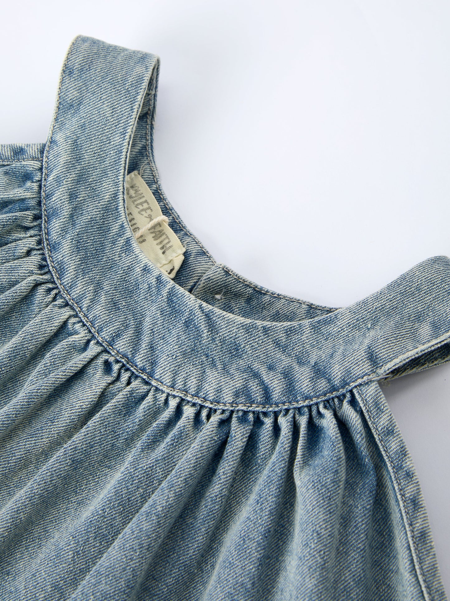 Girls Denim Ruffle Trim A-Line Dress