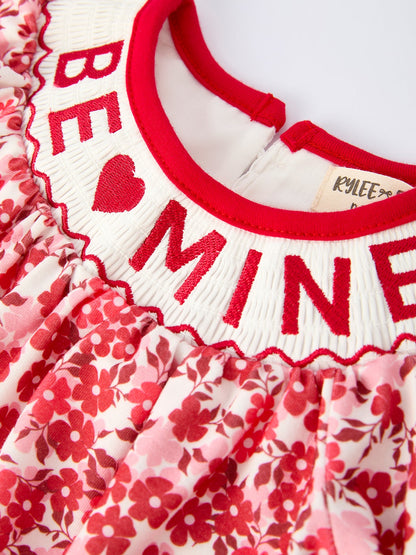 Valentine's Day "BE ❤ MINE" Embroidered Floral Girls' Romper