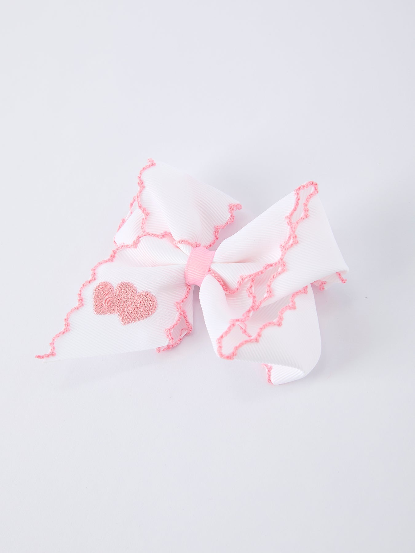 Valentine's Day Heart Embroidered White Girls Bow Hairpin 4 Inch