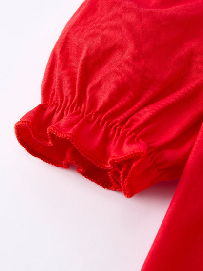 Red Ruffle Heart Embroidered Girls Dress - Valentine Style