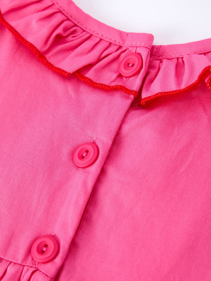 Valentine's Day Hot Pink Ruffle Collar Heart Applique Girls Dress